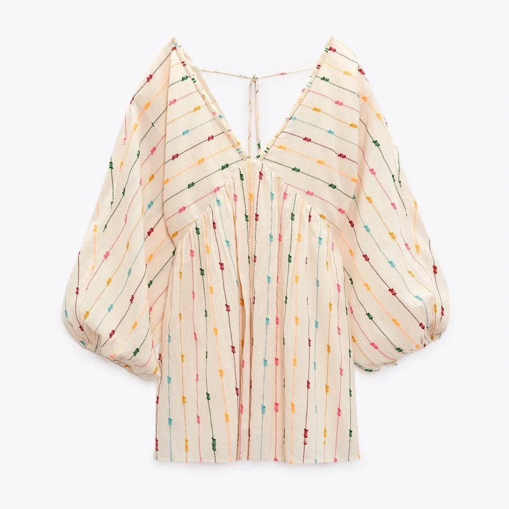 Zara Multi Colored Dotted Mesh Mini Dress XS - Picture 4 of 15